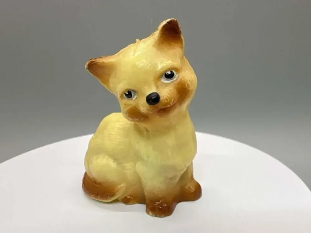 Siamese Cat Kitten Plastic Pencil Sharpener Yellow Brown Miniature Hong Kong Vtg